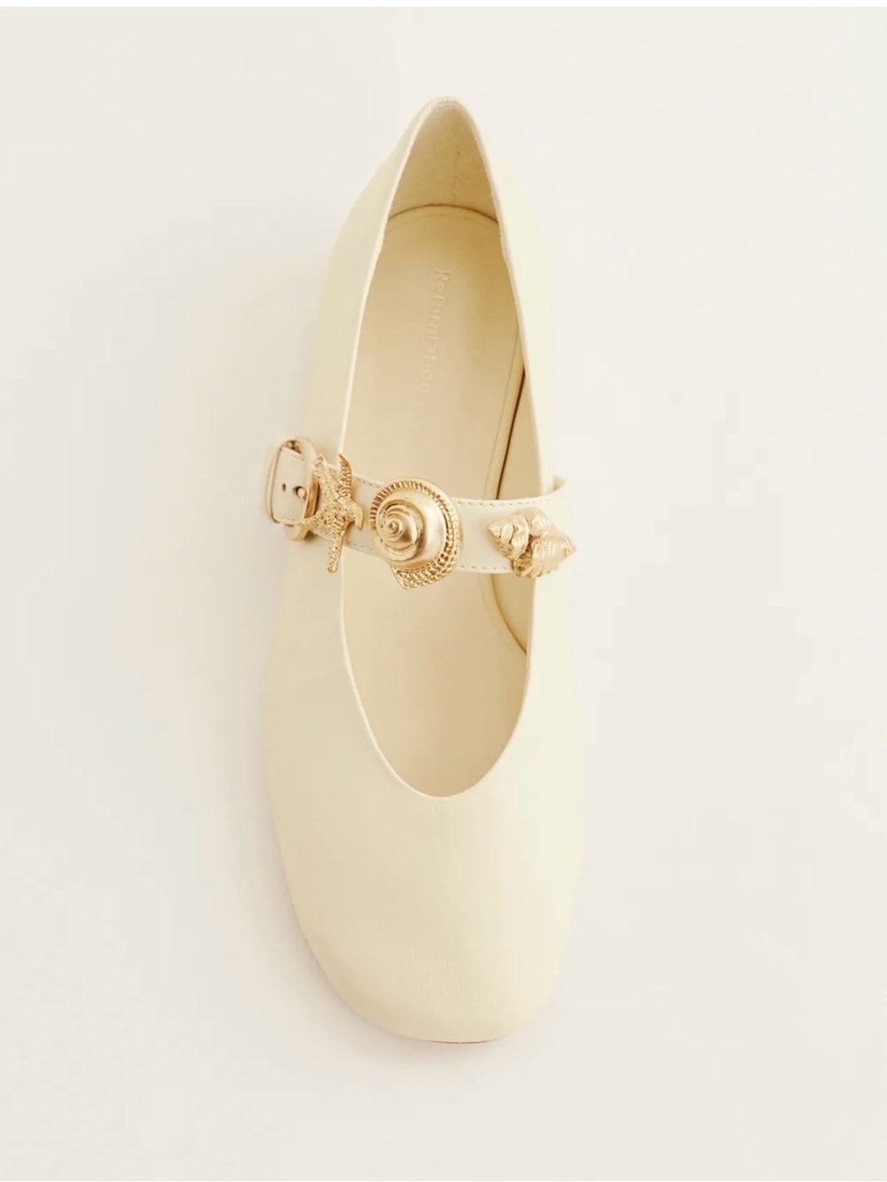 Reformation Bethany Ballet Cream and Gold Shell Flats - Picture 1 of 7
